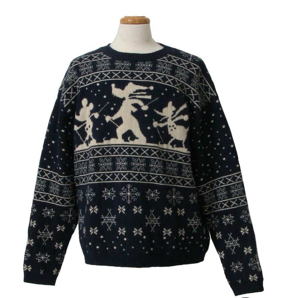 Vintage Disney Store Unisex M Wool Ski Sweater Mickey Goofy Donald